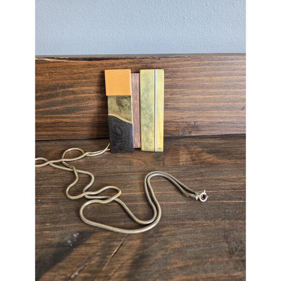 Vintage Mixed Metal & Bakelite/Catalin Necklace Art Deco/Modernist Early Plastic - Picture 2 of 10